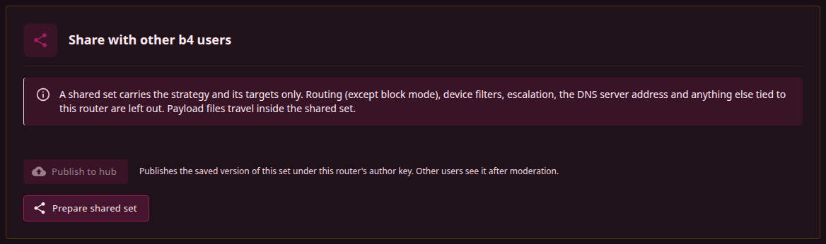 The Share section of the set editor