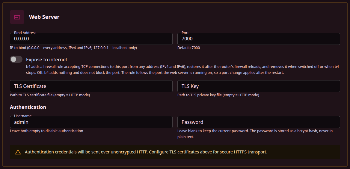The Web Server sub-tab