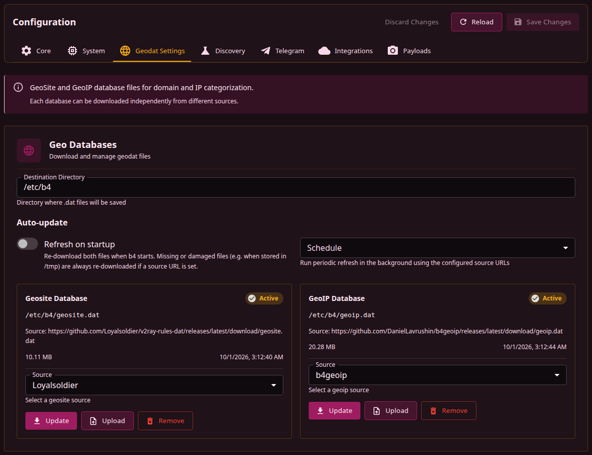 The Geodat Settings tab