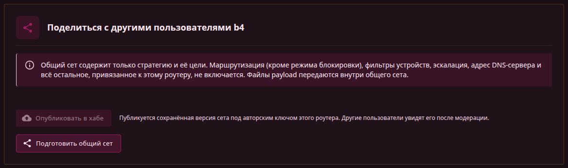 Раздел «Поделиться» в редакторе сета